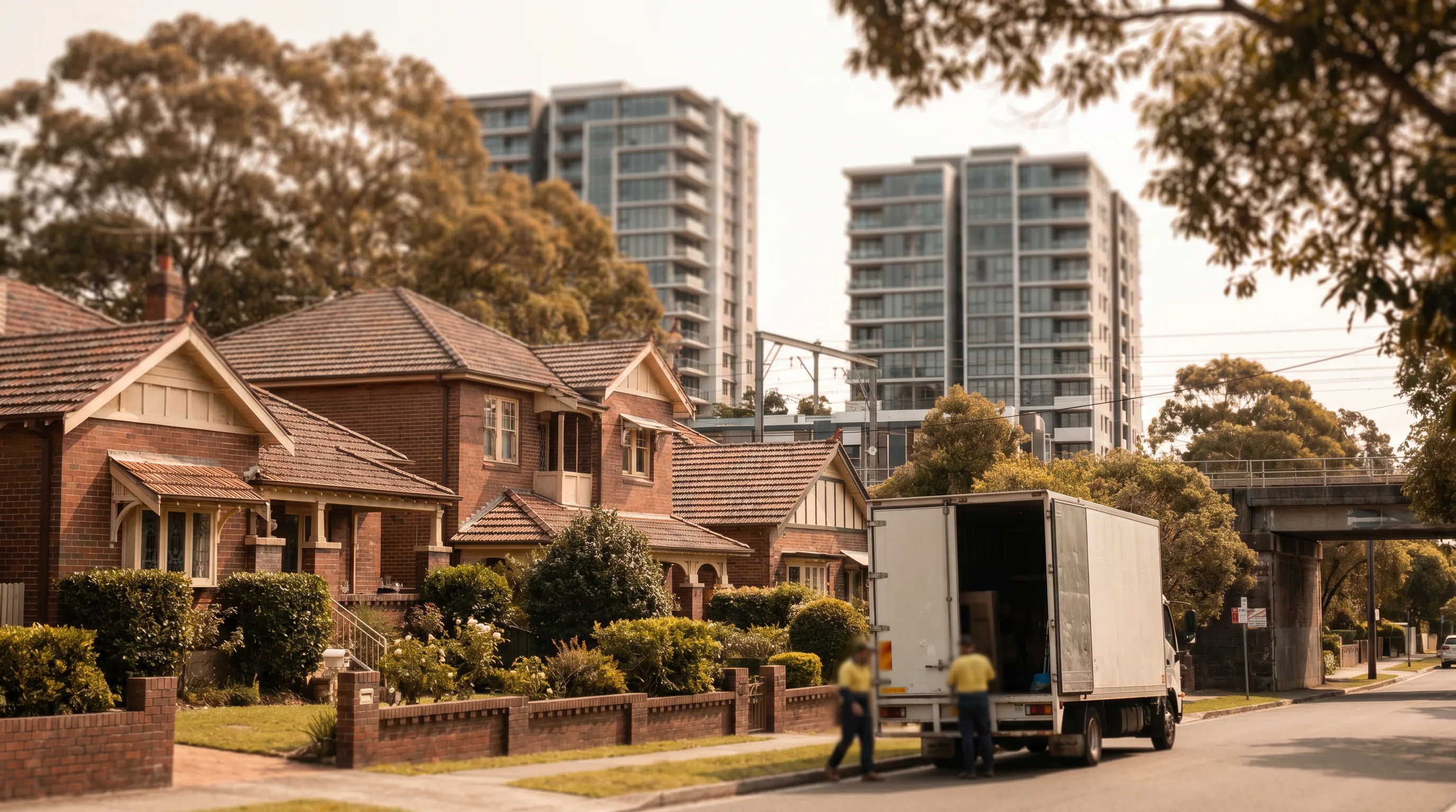 A street in Epping, Northern Districts, with a removal truck